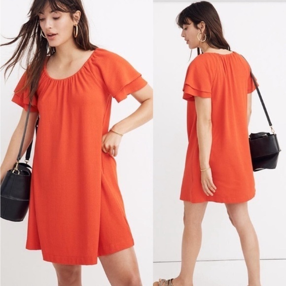 Madewell Texture & Thread Tiered Sleeve Mini Dress Women’s Size Small Orange - Picture 1 of 8